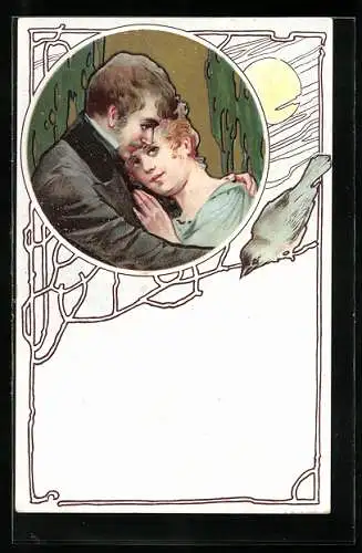 Künstler-AK Junges Paar in inniger Umarmung, Darstellung im Jugendstil