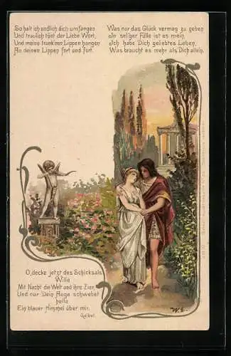 Künstler-AK Amor-Skulptur zielt auf junge Paar