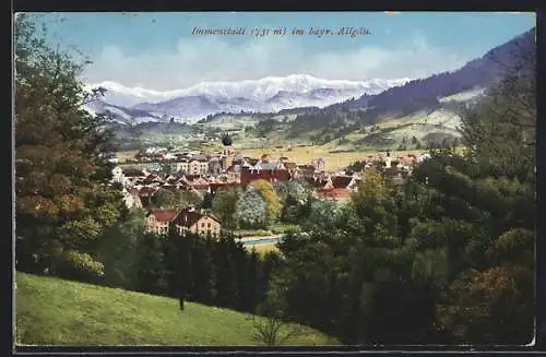 AK Immenstadt im bayr. Allgäu, Ortsansicht mit Bergpanorama