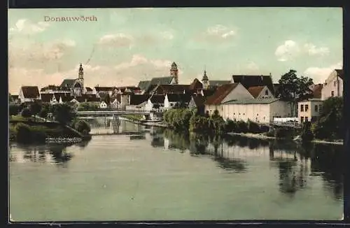 AK Donauwörth, Uferpartie mit Kirche