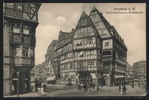 AK Alt-Frankfurt, Trierische Gasse und Braubachstrasse mit Leipziger-Feuer-Versicherungs-Anstalt