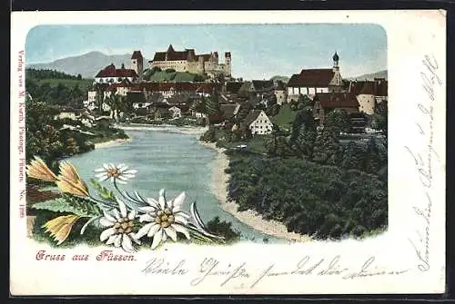 AK Füssen, Flusspartie mit Burg