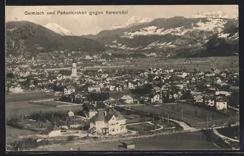 AK Garmisch-Partenkirchen, Panorama, Blick gegen Karwendel