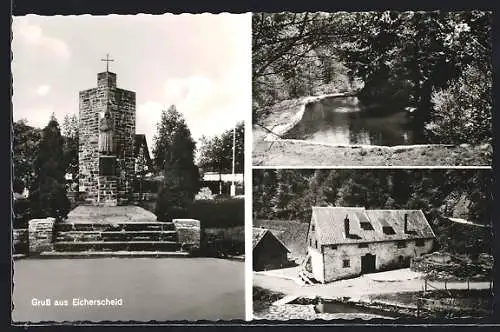 AK Eicherscheid / Eifel, Denkmal und Flusspartie