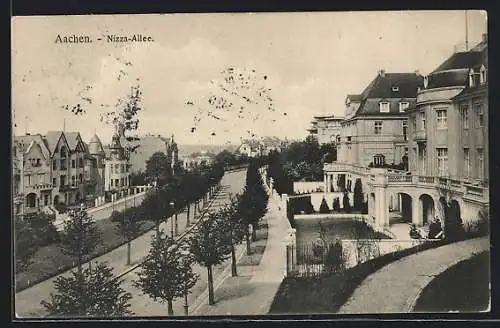 AK Aachen, Nizza-Allee mit Villen