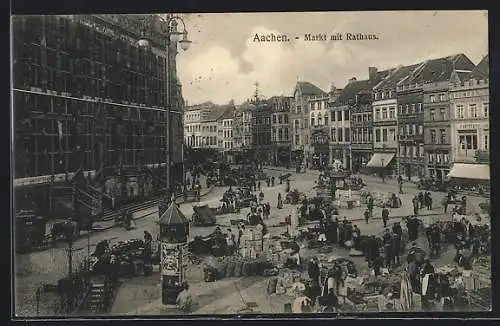 AK Aachen, Markt mit Rathaus