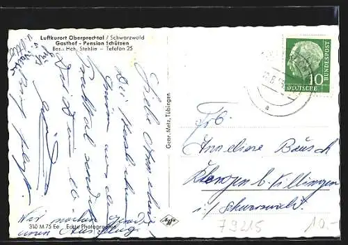 AK Oberprechtal /Schwarzwald, Gasthof-Pension Schützen Hch. Stehlin