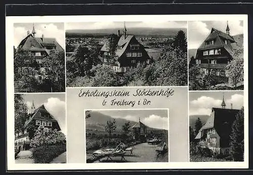 AK Freiburg i. B., am Erholungsheim Stöckenhöfe, auf der Terrasse mit Pavillon
