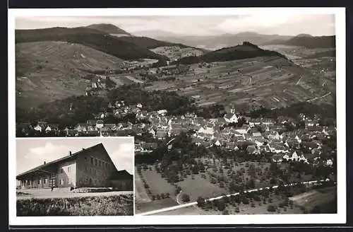 AK Ehrenstetten im Breisgau, Gebäudeansicht, Teilansicht mit Kirche, Reklame für Ehrenstetter-Bier