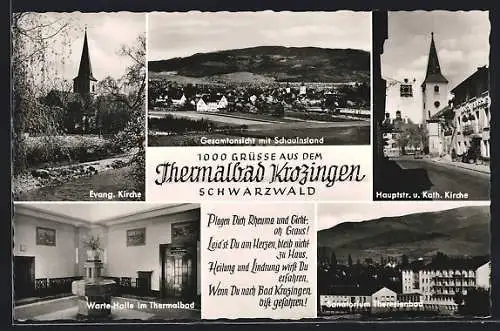 AK Bad Krozingen /Schwarzwald, Sanatorium Theresienbad, Inneres Wartehalle im Thermalbad, Evangelische Kirche