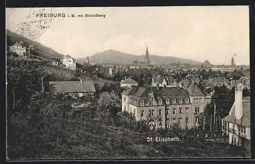 AK Freiburg i. B., St. Elisabeth mit Schlossberg