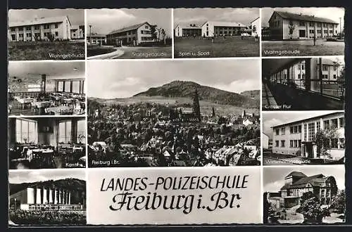 AK Freiburg i. Br., Landes-Polizeischule, Innenansichten Speisesaal und grosser Flur