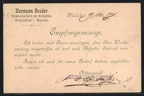 AK Waldshut i. Baden, Wachswaren-Fabrik und Wachsbleiche Hermann Bruder