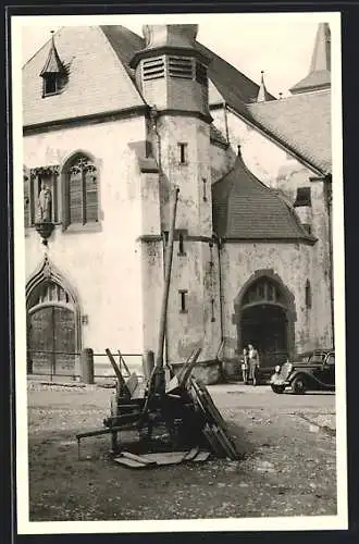 AK Waldbach, Strassenpartie mit Karren und Auto