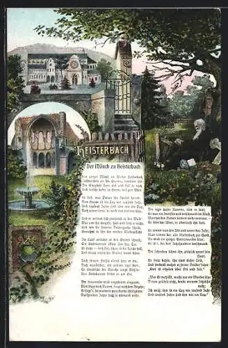 Künstler-AK Heisterbach, Kloster mit Text Der Mönch zu Heisterbach