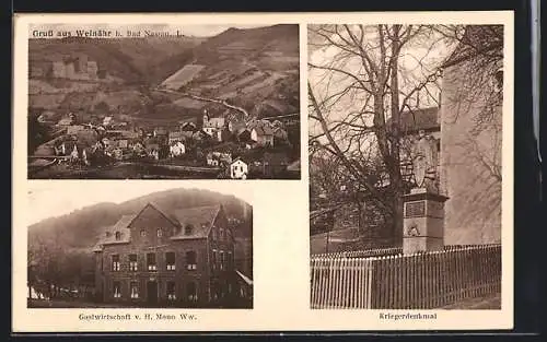 AK Weinähr b. Bad Nassau, Gasthaus v. H. Mono Witwe, Kriegerdenkmal, Teilansicht