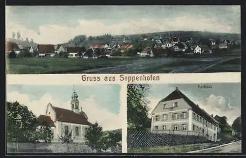 AK Seppenhofen, Rathaus, Kirche & Ortsansicht