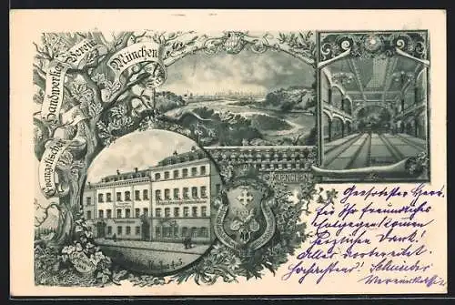 Lithographie München, Vereinshaus des Evangelischen Handwerkerverein in der Mathildenstrasse 4 u. 5, Inneres Vereinssaal
