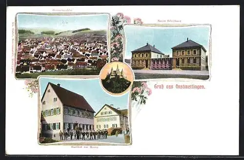 AK Onstmettingen, Gasthof zur Krone, Neues Schulhaus, Gesamtansicht