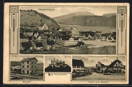 AK Onstmettingen, Burg Hohenzollern, Rathaus, Bahnhof