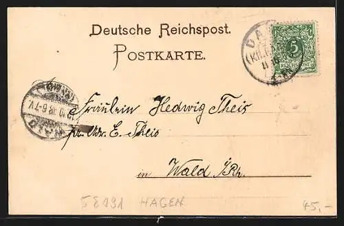 Lithographie Dahl / Volme, Gasthof zur Post, Kaiser Friedrich-Denkmal, Teilansicht