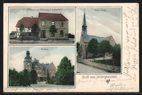 AK Völlinghausen / Möhne, Gasthaus zur Erholung, Schloss, Katholische Kirche