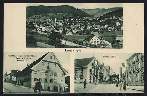 AK Lenzkirch, Gasthaus zum wilden Mann, Strassenpartie, Teilansicht