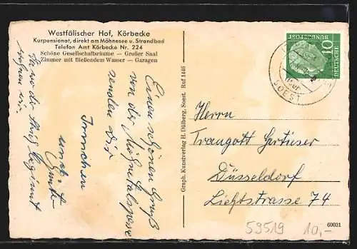 AK Körbecke am Möhnesee, Gasthaus Westfälischer Hof mit Terrasse