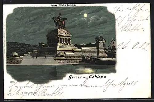 Lithographie Koblenz, Kaiser Wilhelm-Denkmal