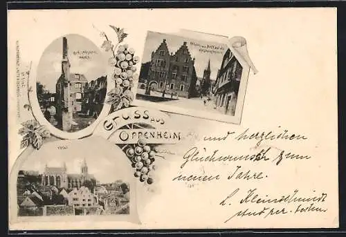 AK Oppenheim, Ruine Landskrone, Rathaus mit Blick auf die Katharinenkirche