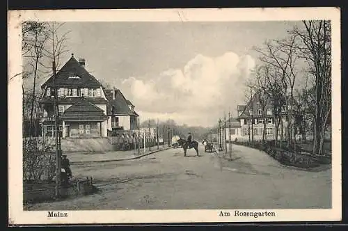 AK Mainz, Strassenpartie am Rosengarten