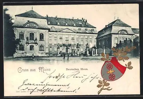 Präge-AK Mainz, Blick auf das Deutsche Haus mit Wappen