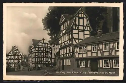 AK Homberg / Cassel, Alte Fachwerkbauten am Markt