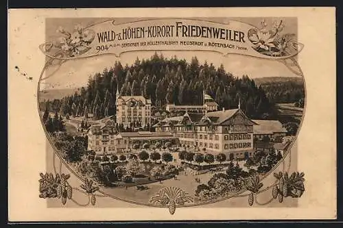 Lithographie Friedenweiler, Blick auf das Genesungsheim Kurhaus