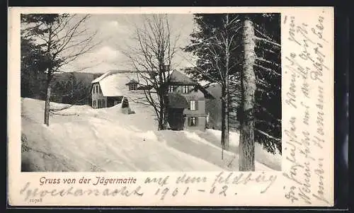 AK Feldberg / Schwarzwald, Gasthaus Jägermatte im Schnee