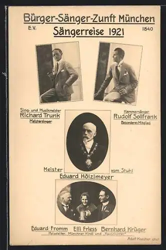 AK München, Bürger-Sänger-Zunft e. V., Sängerreise 1921, Rudolf Sollfrank, Richard Trunk