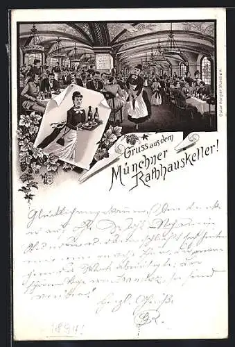 Lithographie München, Rathauskeller, Innenansicht