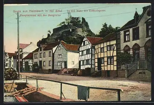 AK Heimbach in der Eifel, Hauptstrasse mit der Burgruine