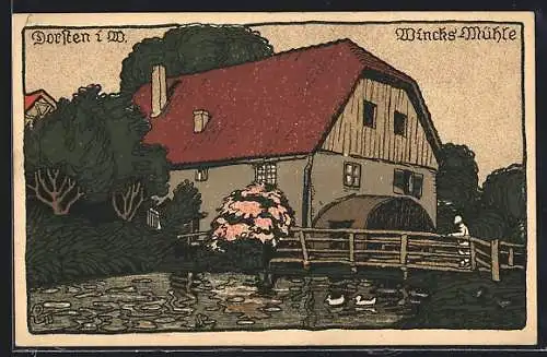 Steindruck-AK Dorsten /Westf., Darstellung von Wincks Mühle