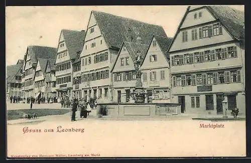 AK Leonberg / Württ., Marktplatz mit Geschäften und Brunnen