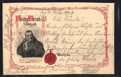 Künstler-AK Mainz a. Rh., Pastor drinkt Heilig Geist