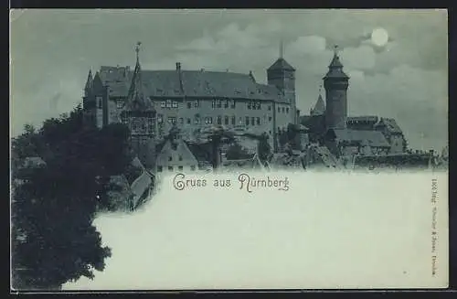Mondschein-AK Nürnberg, Blick auf das Schloss