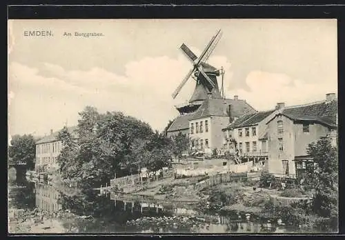 AK Emden / Ostfr., Windmühle am Burggraben