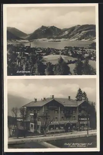 AK Schliersee, Panorama und Hotel Schlierseer Hof, vormals Seebad, Aussenansicht