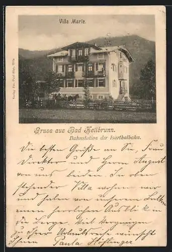 AK Bad Heilbrunn, Villa Marie vor Bergpanorama, Bahnstation der Isarthalbahn