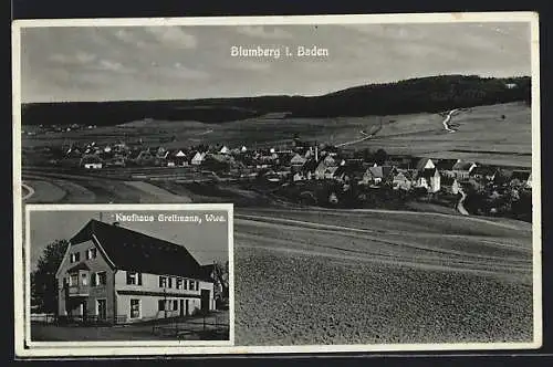 AK Blumberg i. Baden, Totalansicht, Kaufhaus Greitmann, Wwe.