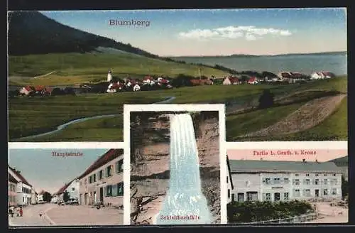 AK Blumberg / Baden, Gasthaus zur Krone, Hauptstrasse, Schleifbachfälle, Gesamtansicht