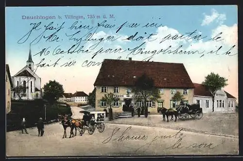 AK Dauchingen /Villingen, Ortspartie mit Gasthaus Germania und Kirche