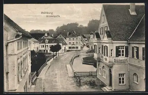 AK Mainburg, Brückenpartie mit Gasthaus zum Brückenwirt