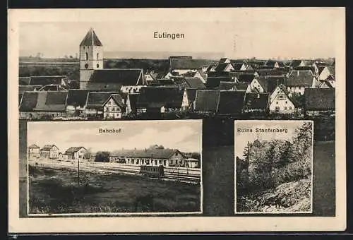 AK Eutingen bei Horb, Teilansicht, Bahnhof, Ruine Stanfenberg